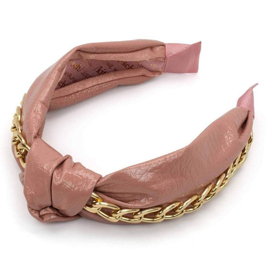 Justine Marjan™ x KITSCH® Patent Knotted Headband with Chain in Blush