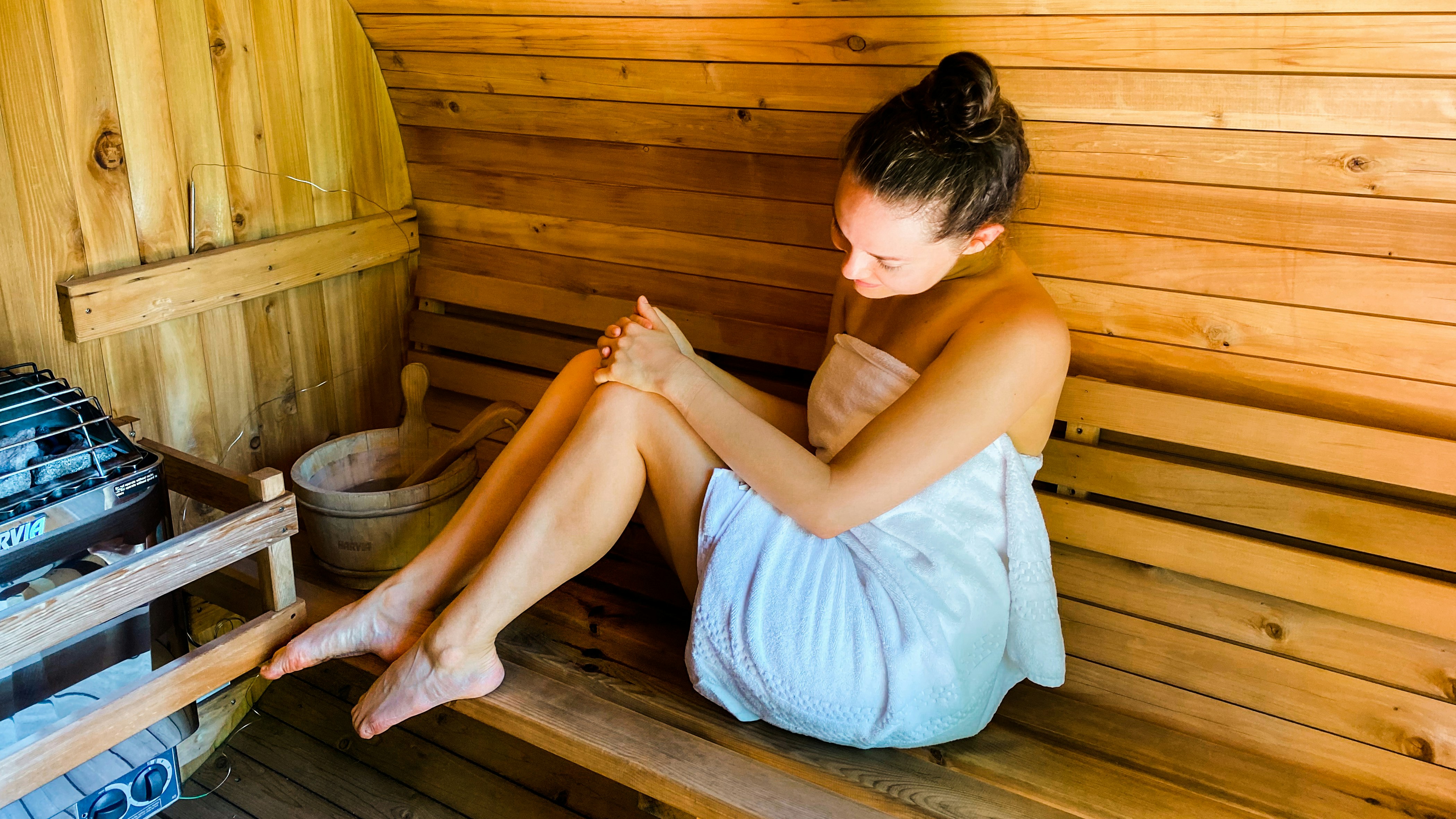 looking at skin inside the barrel sauna