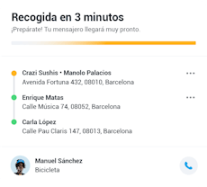 Recogida en 3 minutos ¡Prepárate! Tu mensajero llegará muy pronto.