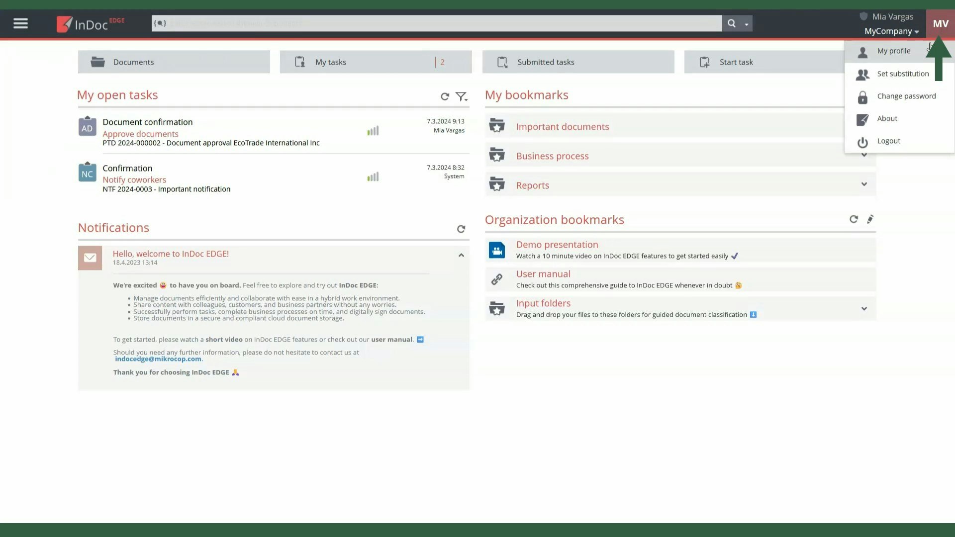 User profile and settings