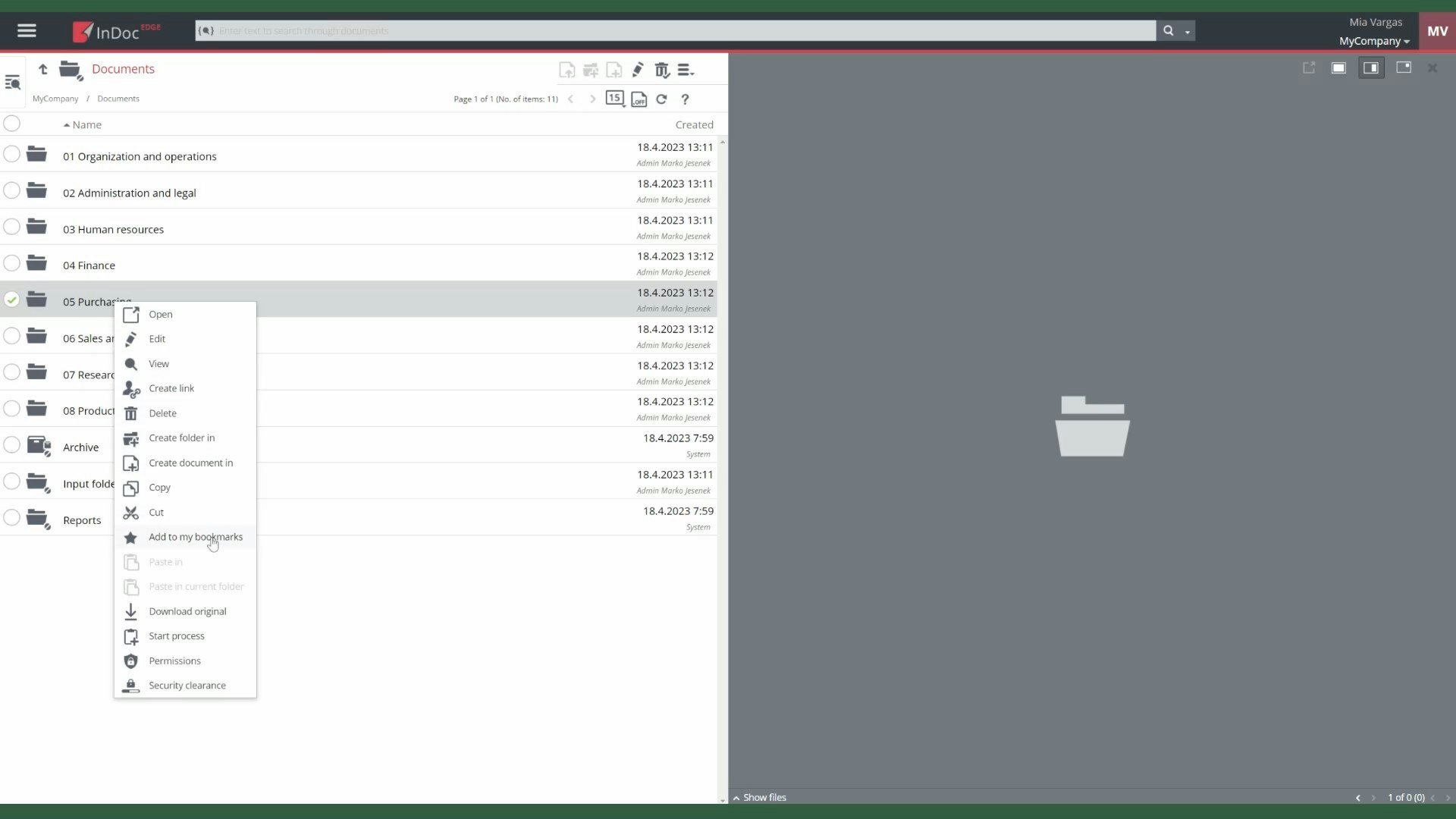 Creating a Bookmark in Document Overview