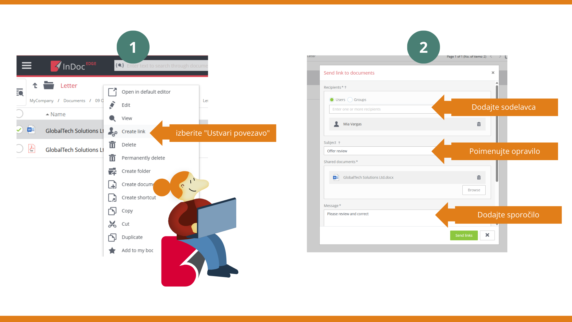 Pošiljanje povezave do dokumenta