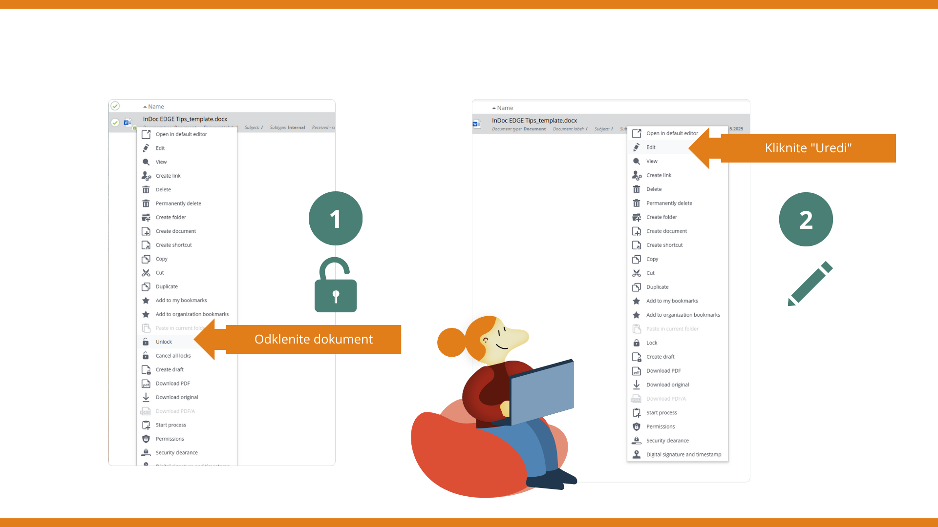 Odklenite dokument in nato kliknite opcijo Uredi