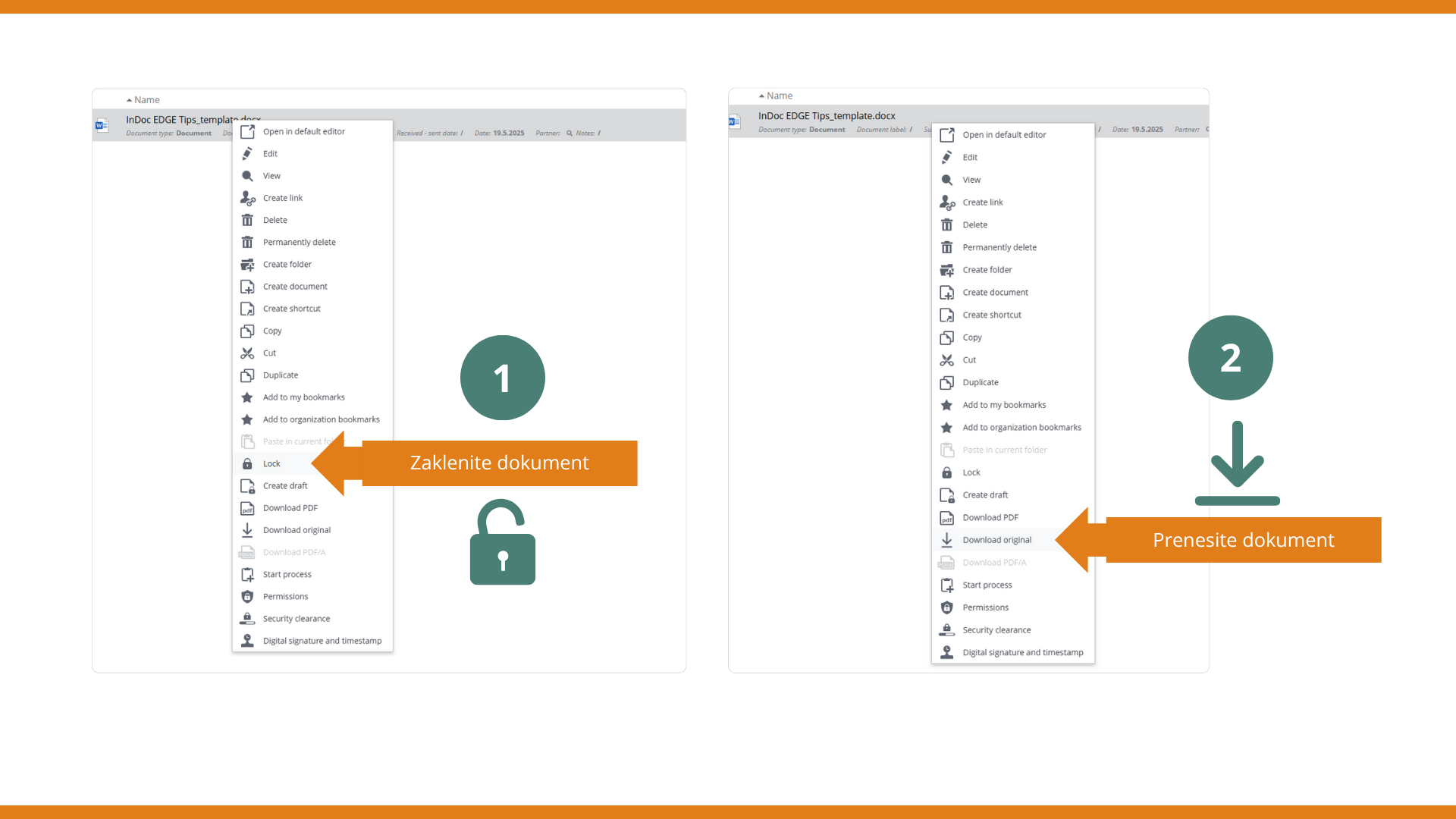 Zaklenite dokument in ga nato prenesite