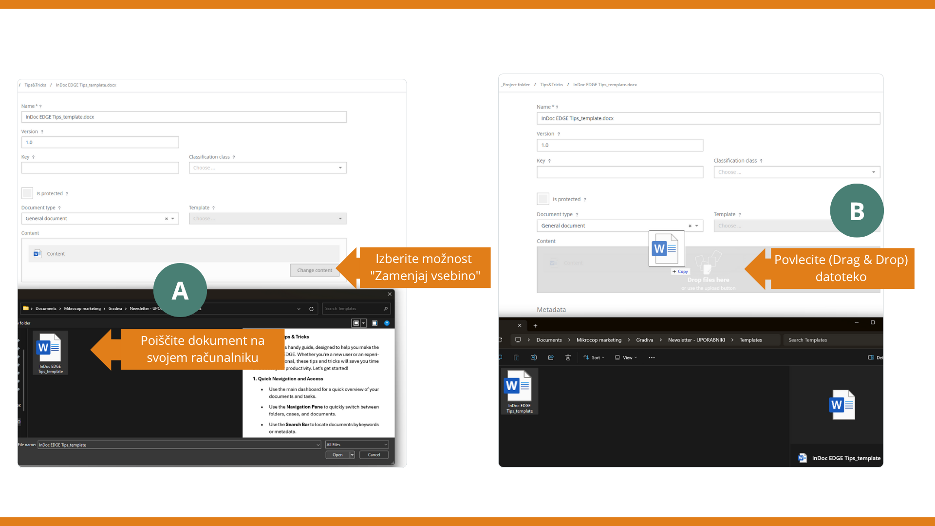 Izberite možnost "Zamenjaj vsebino"