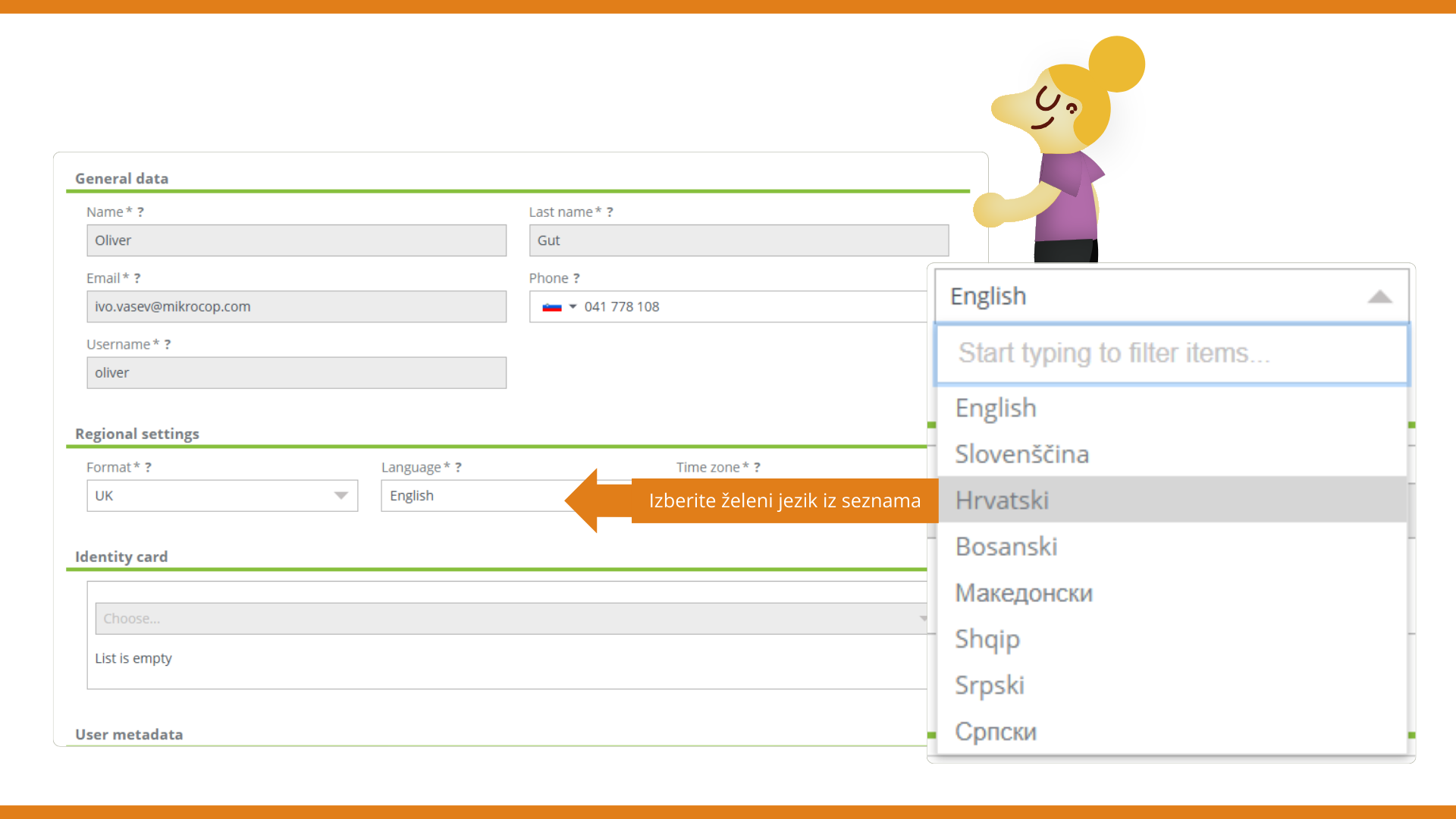 Izberite želeni jezik