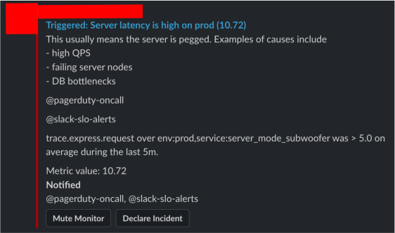 slack message about latency