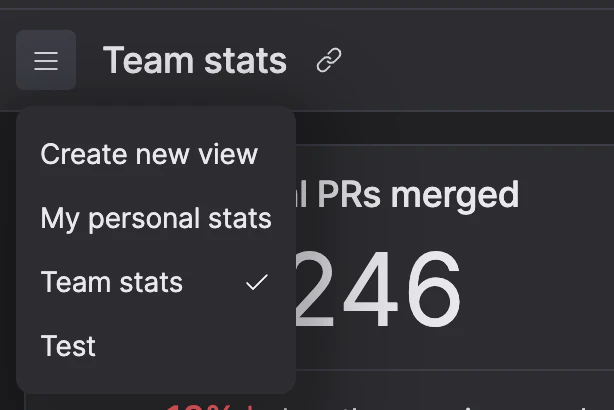 a screenshot showing where to find the "Team stats" option in Graphite's nav menu