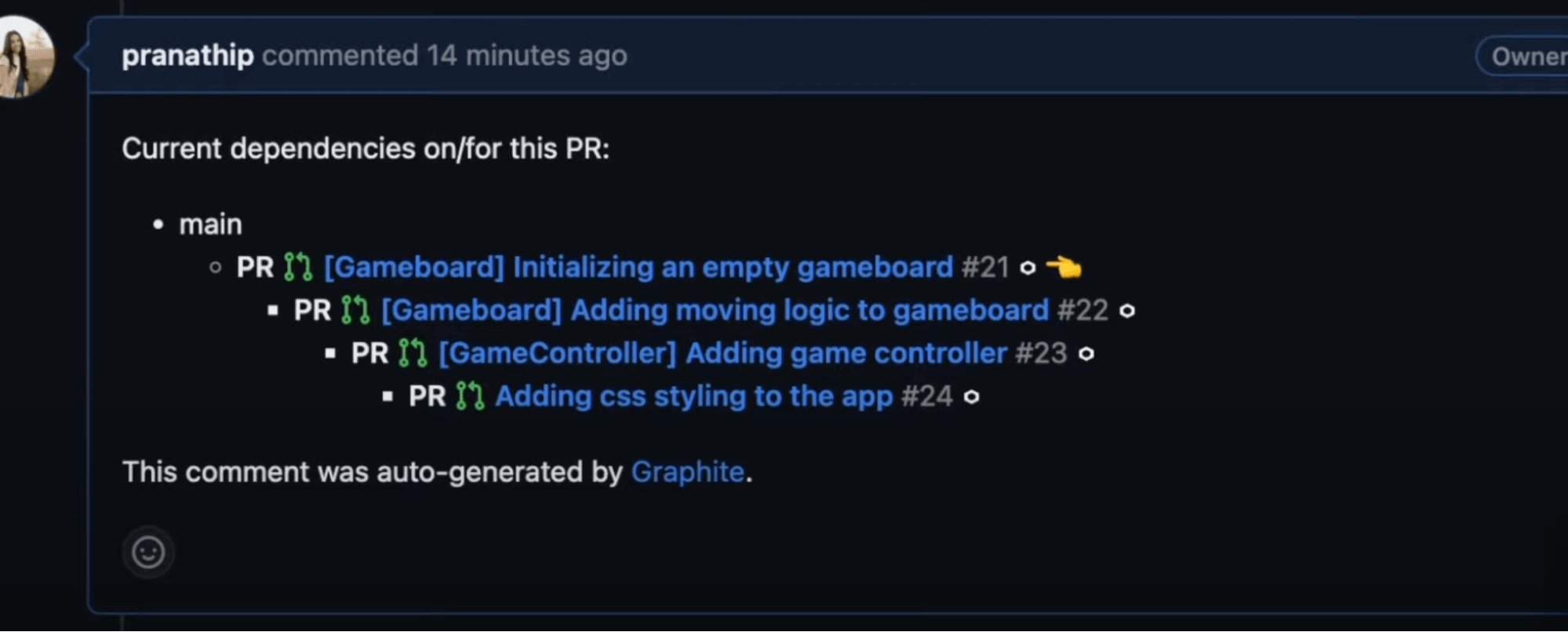 Graphite bi-directionally interfaces with GitHub—automatically syncing PR changes across both platforms.