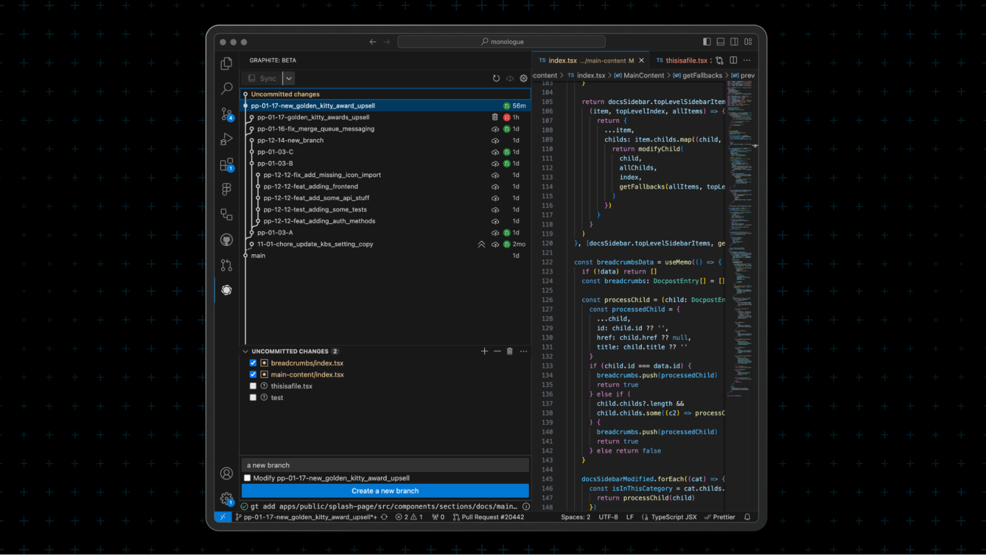 Graphite extension for Visual Studio Code provides tight integration for stacked PR management right within the editor.