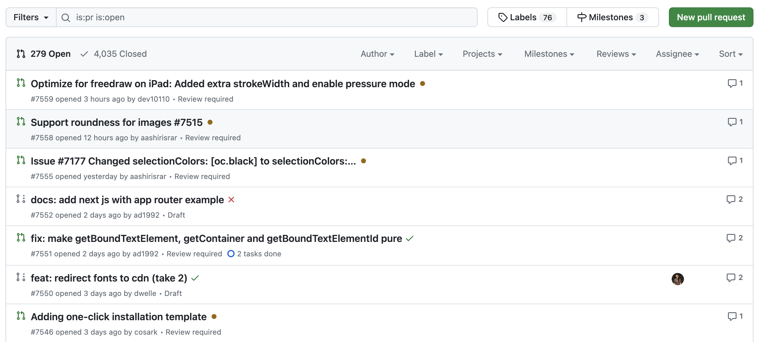 screenshot of GitHub's inbox and pull request button