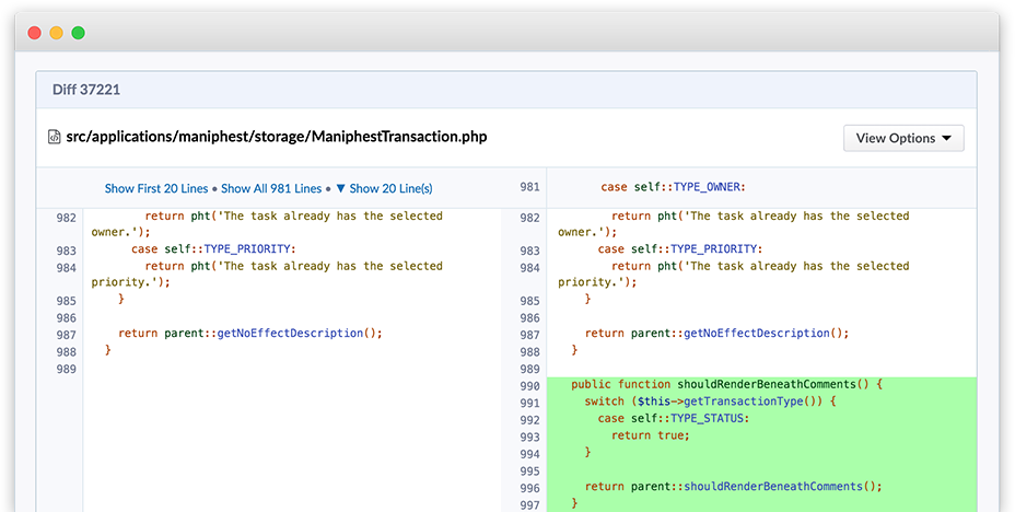 screenshot of Diff 37221 showing the first 20 lines of a code in the lefthand dialogue box