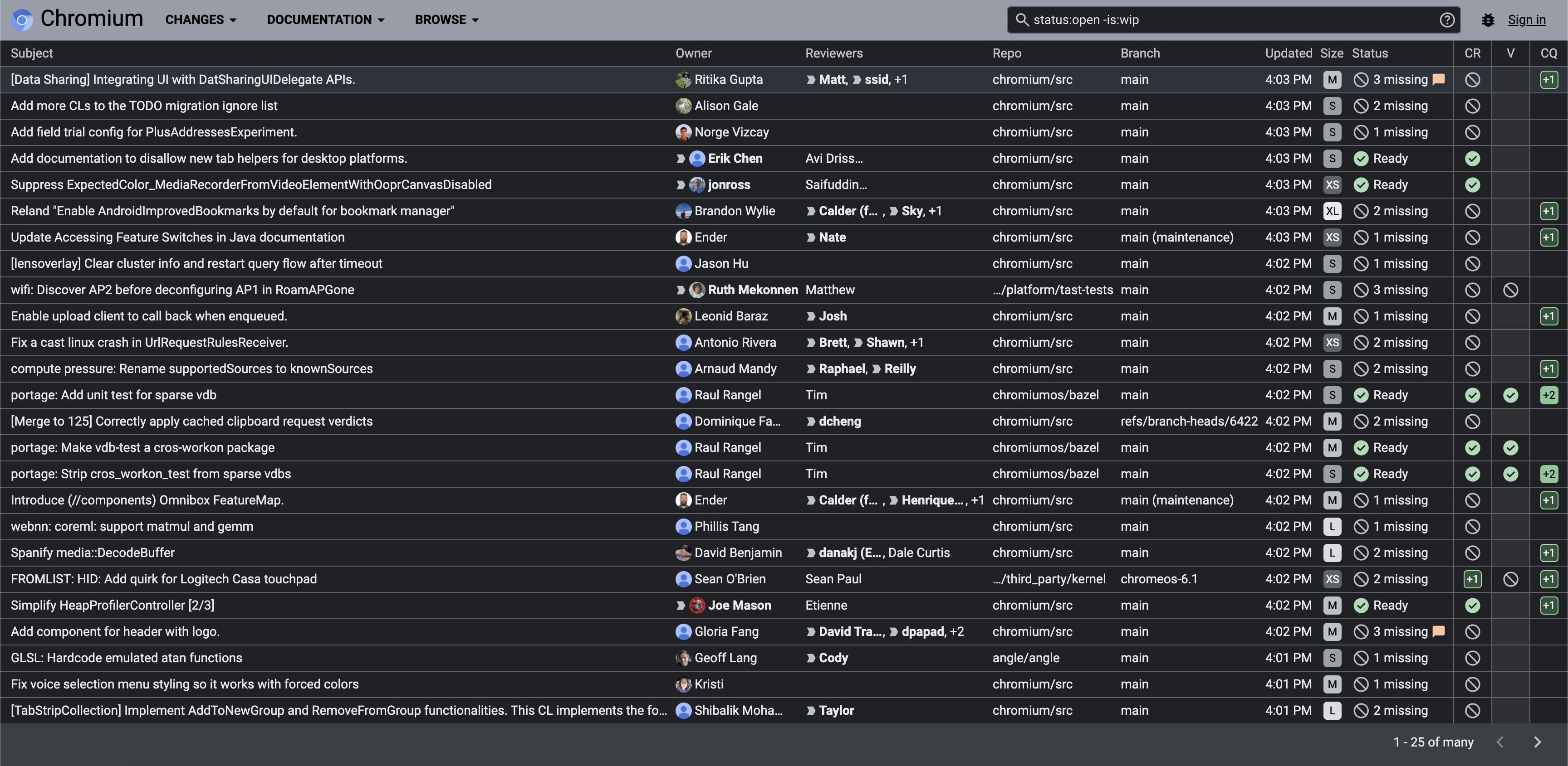 screenshot of Gerrit (a few years ago)
