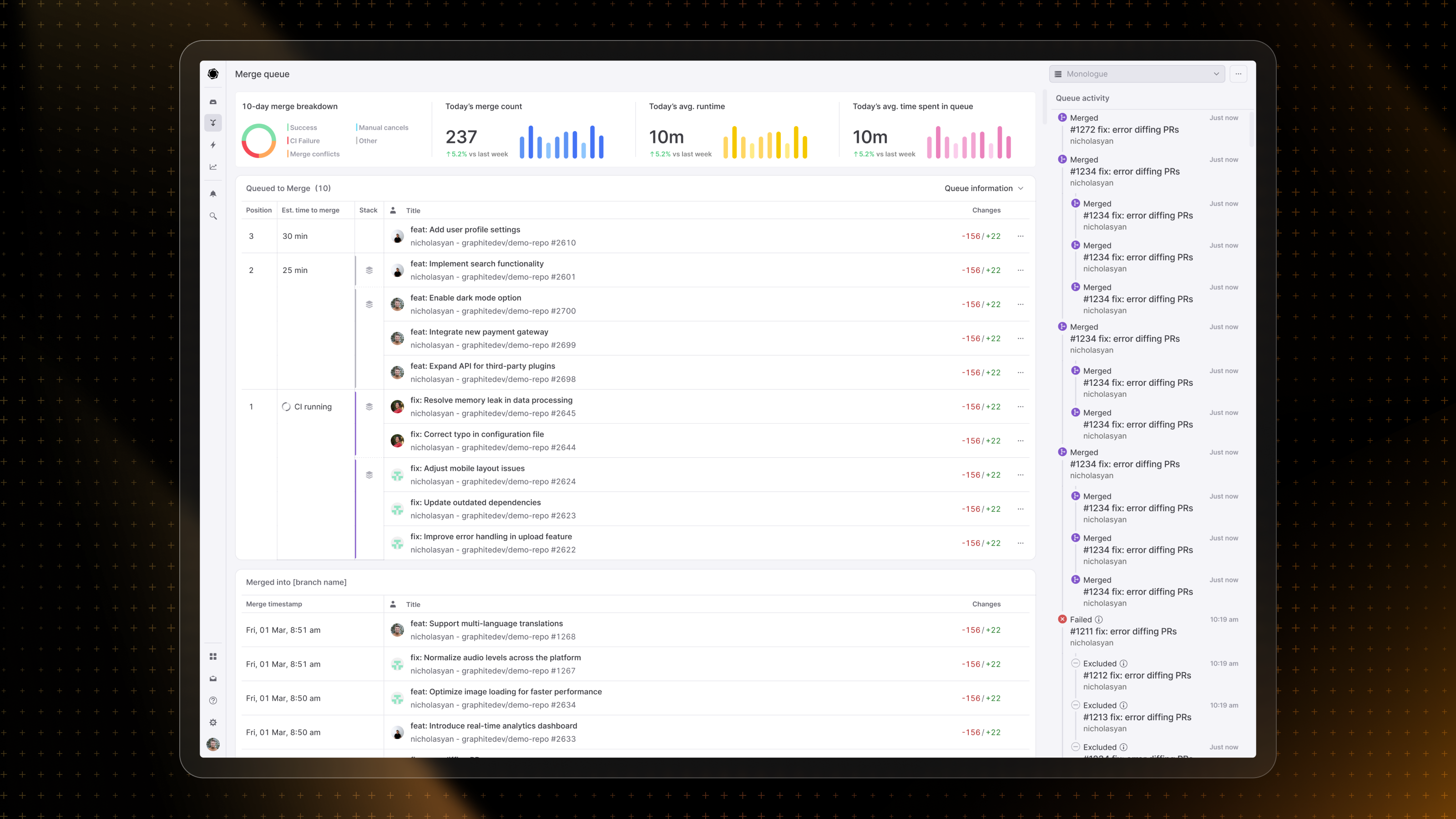 Screenshot of batch merging in Graphite
