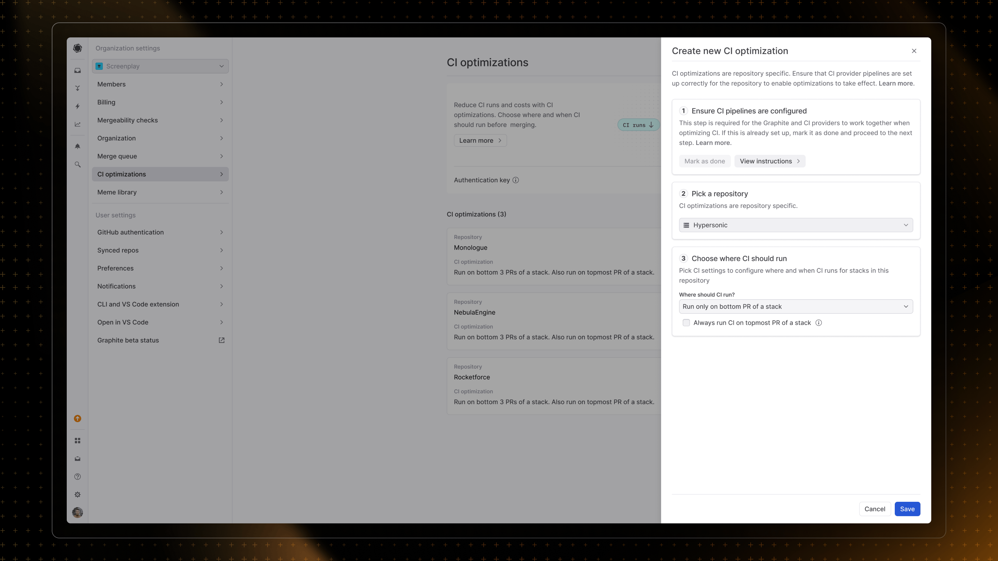 Screenshot of Graphite CI optimizer