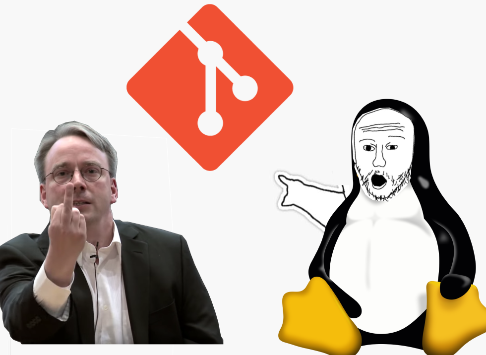 soyjak linux penguin pointing at git logo