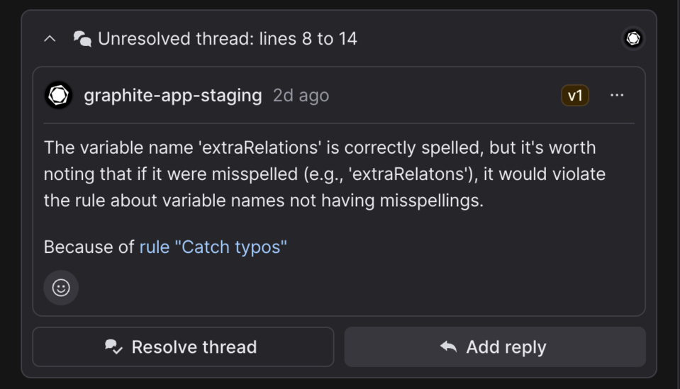 screenshot of graphite reviewer pointing out something useless