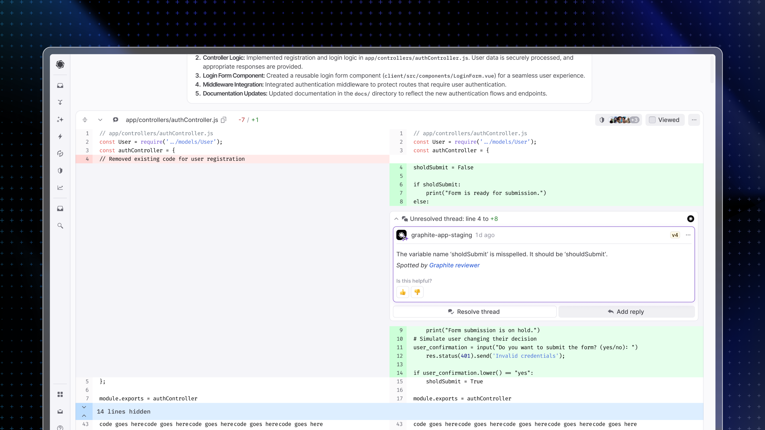 Screenshot of an example comment