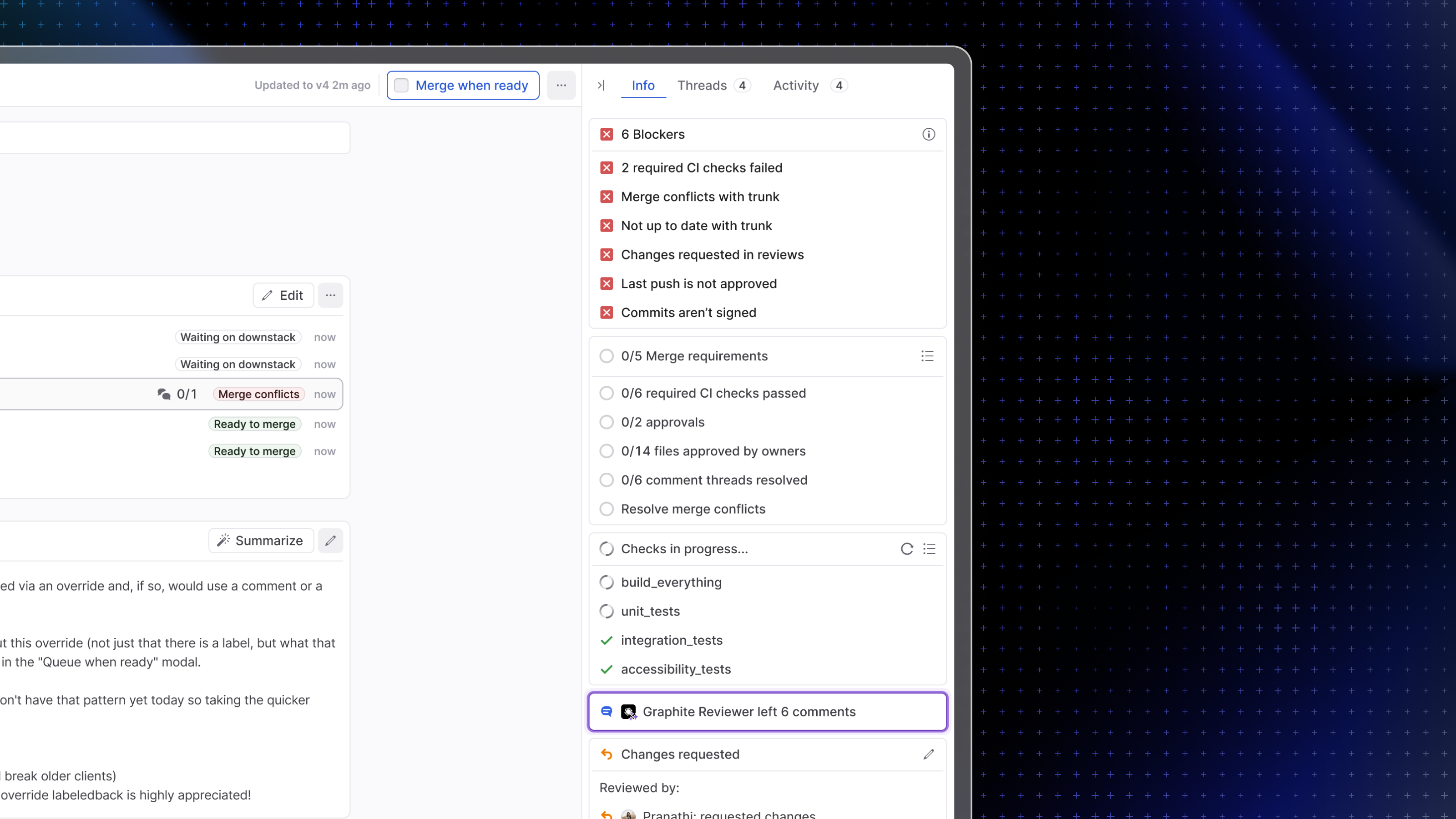 Screenshot of the PR page