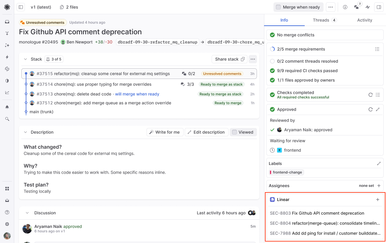 Linear integration on the PR page