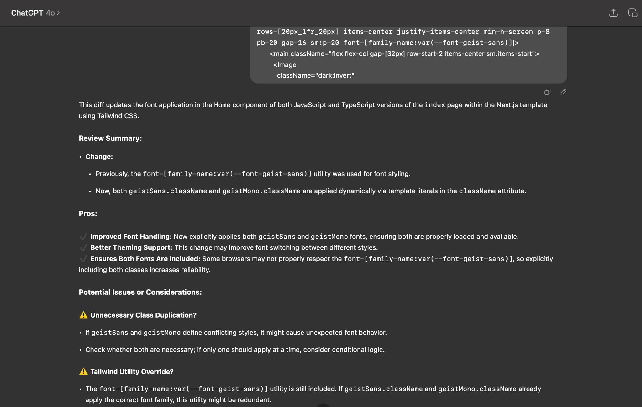ChatGPT code review