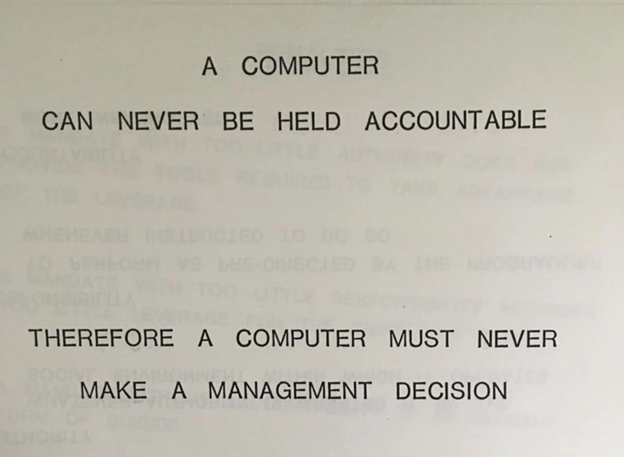 A computer can never be held accountable