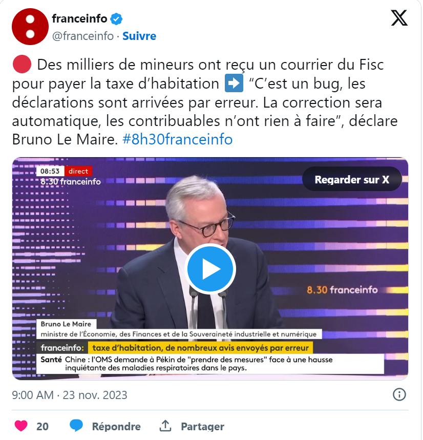 tweeter bruno lemaire erreur taxe habitation