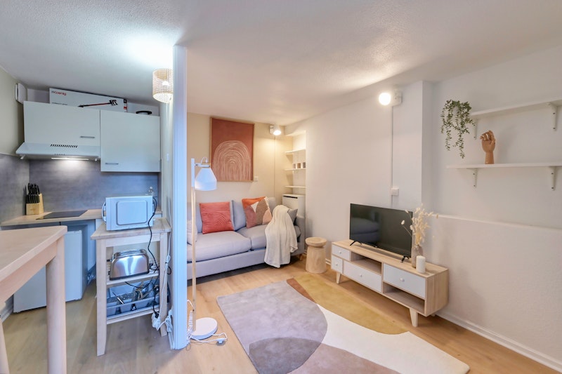 salon cuisine apres renovation dans studio etudiant lyon