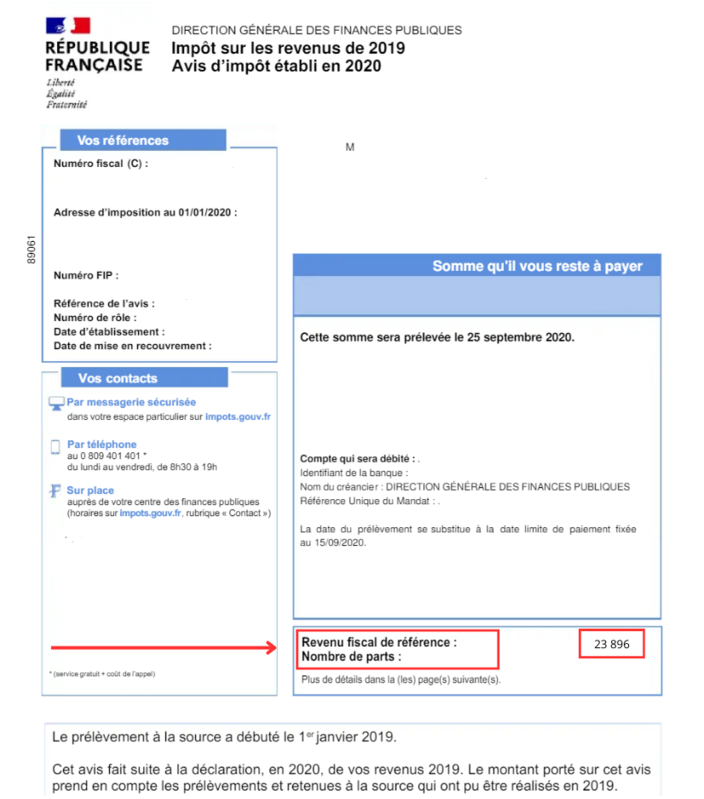 revenu fiscal de refence avis impot