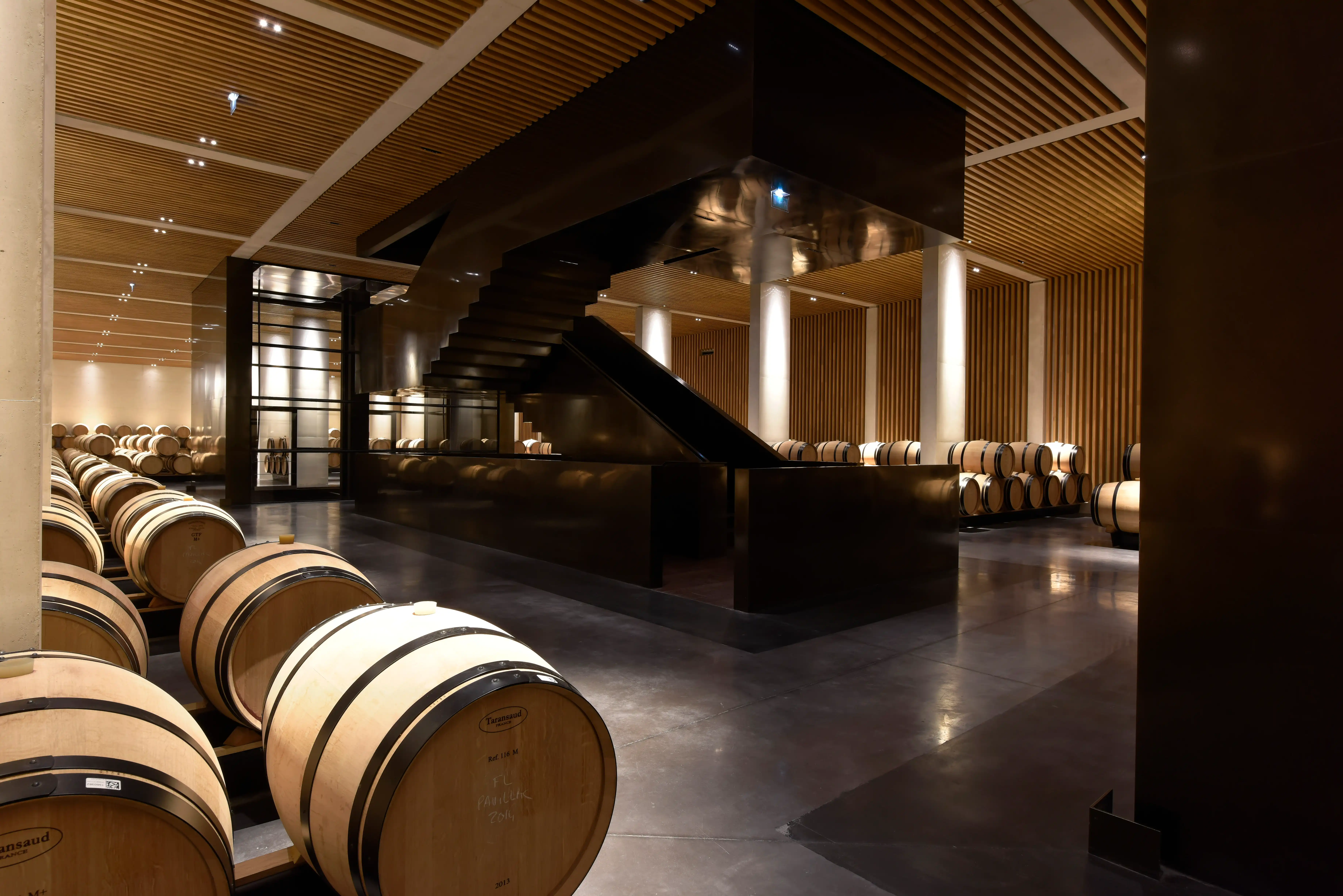 Cellar and barrels of Château Pédesclaux