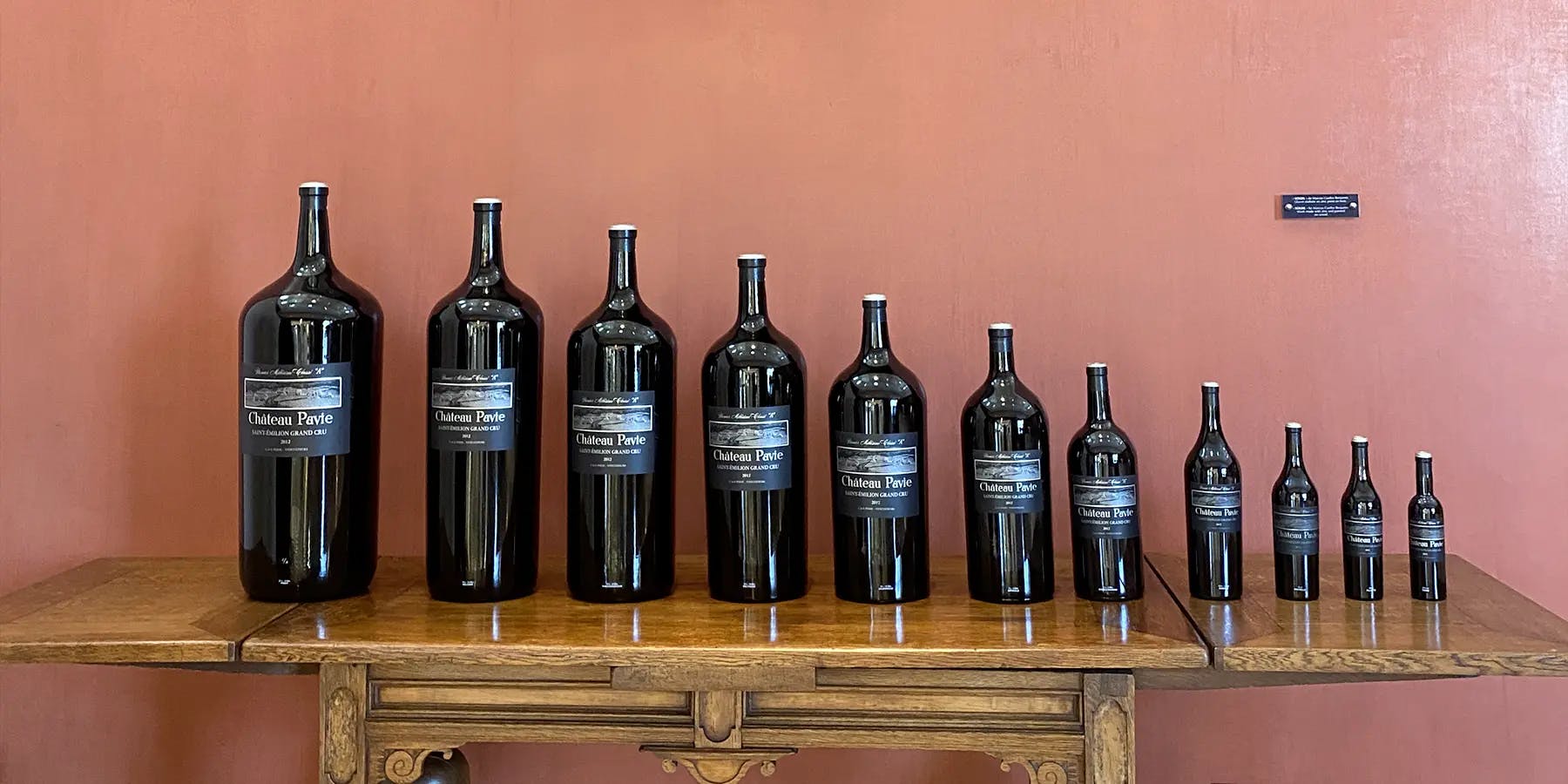 The different sizes of Château Pavie wine bottles