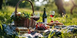 Spring picnic and red wine