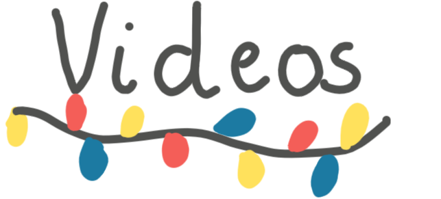 The word videos with a colourful string of lights below it