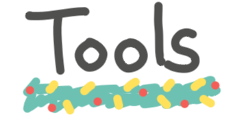 The word tool underlined with a festive garland made of fir with lights and baubles on it