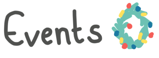 The word events followed by a festive wreath