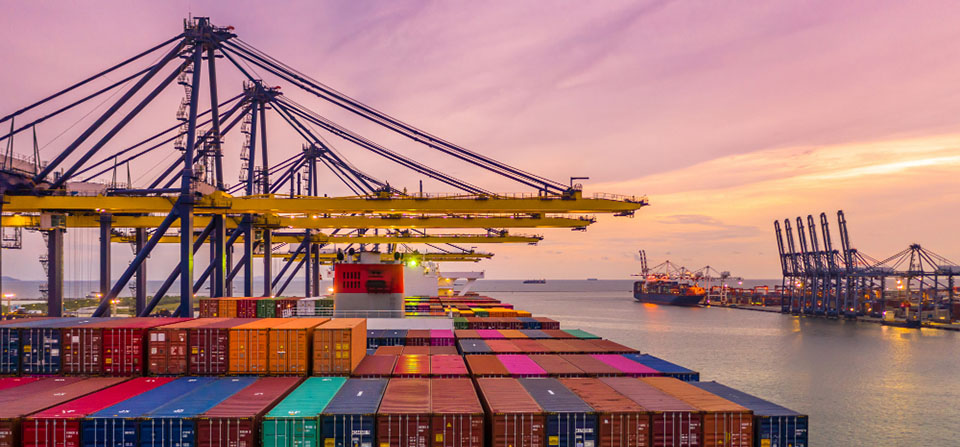 container-ship-loading-unloading-deep-sea-port-sunset-aerial-view-business-logistic-import-export