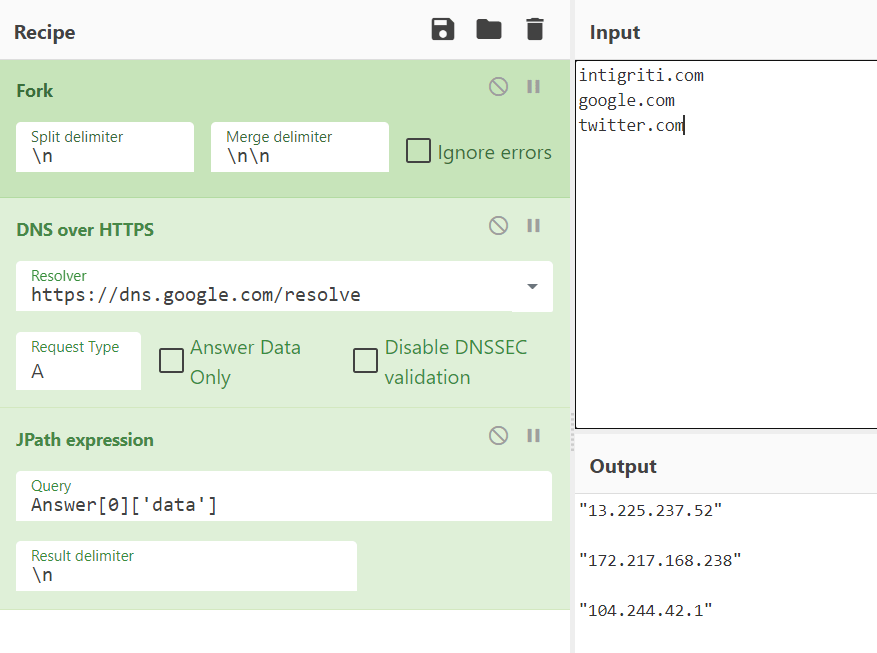 Recipe for resolving a list of domain names