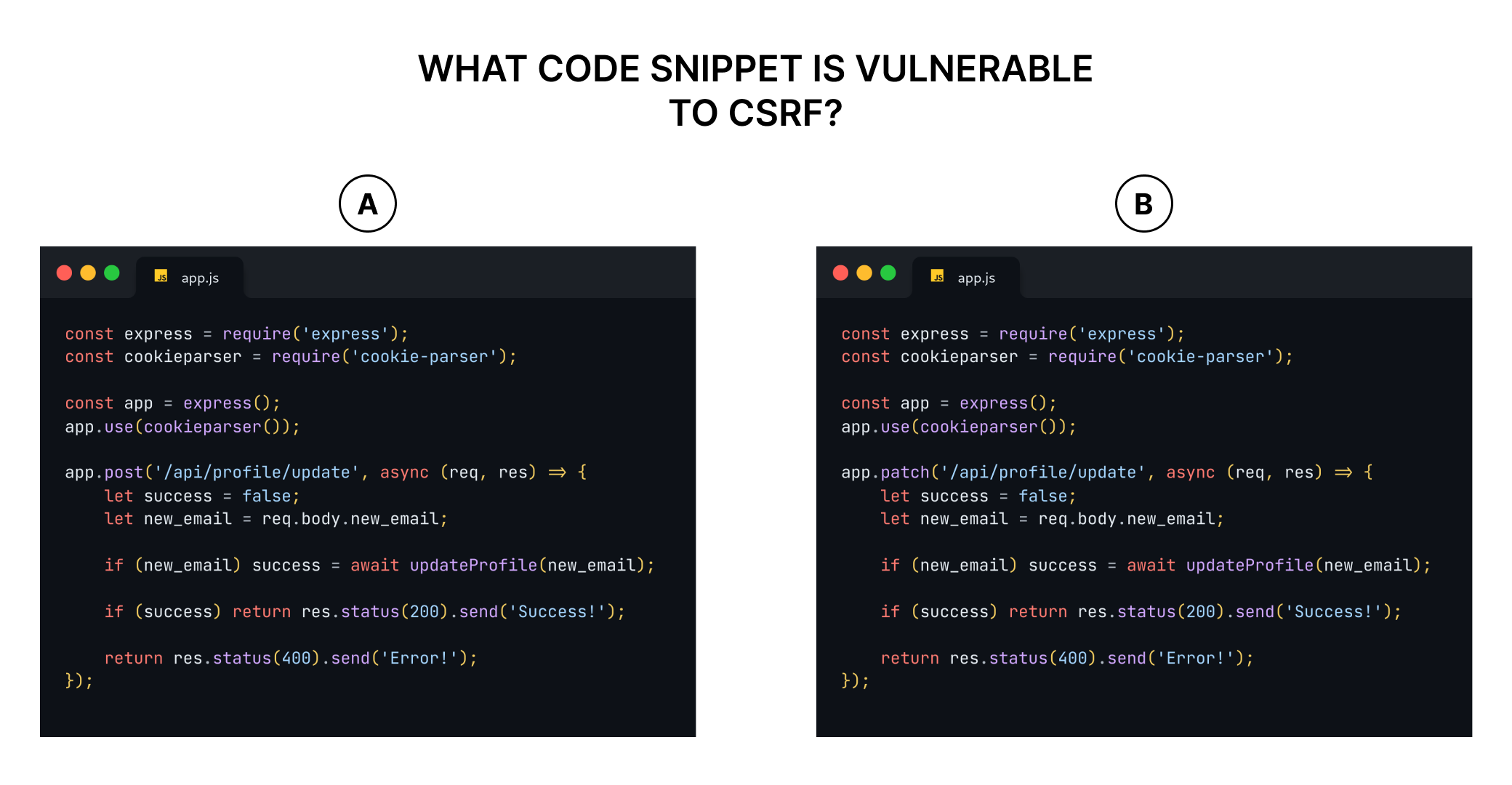 What code snippet is vulnerable to CSRF?