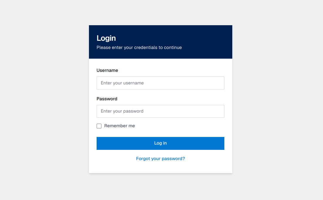 Example of an authentication panel