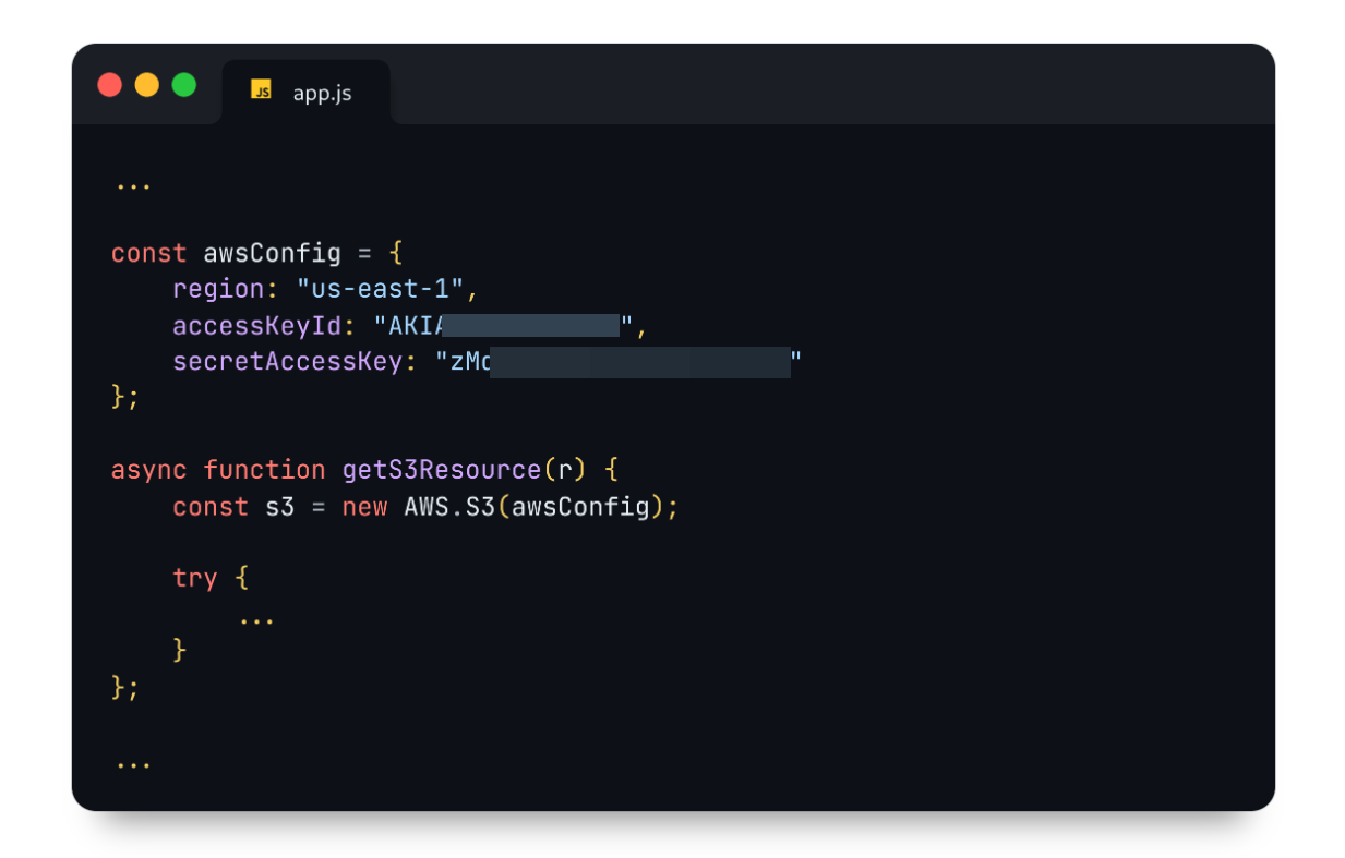 Example of a configuration file with hard-coded AWS credentials
