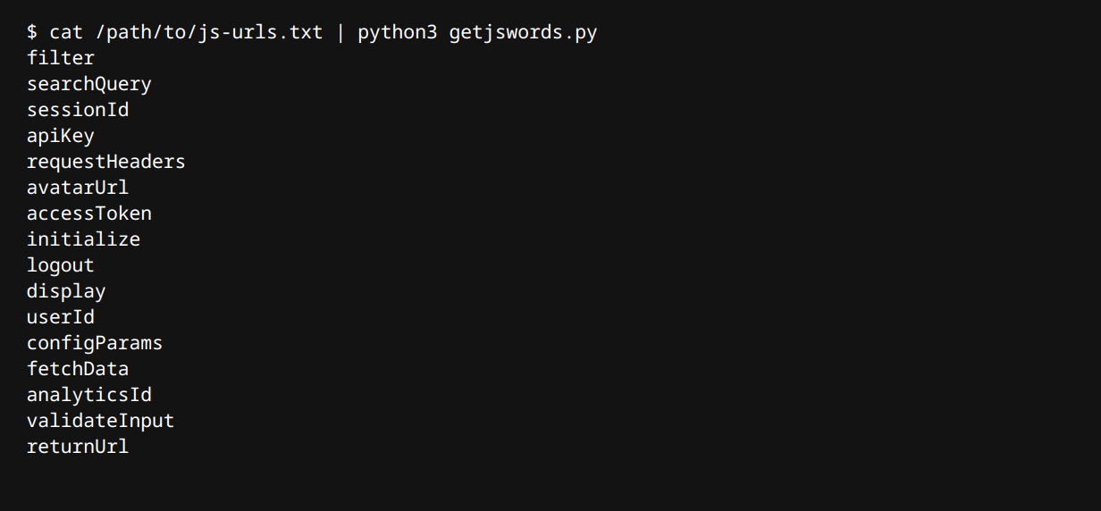 Extract keywords and parameter names from JavaScript files using Getjskeywords