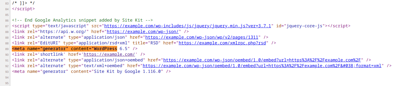 Disclosed WordPress version number