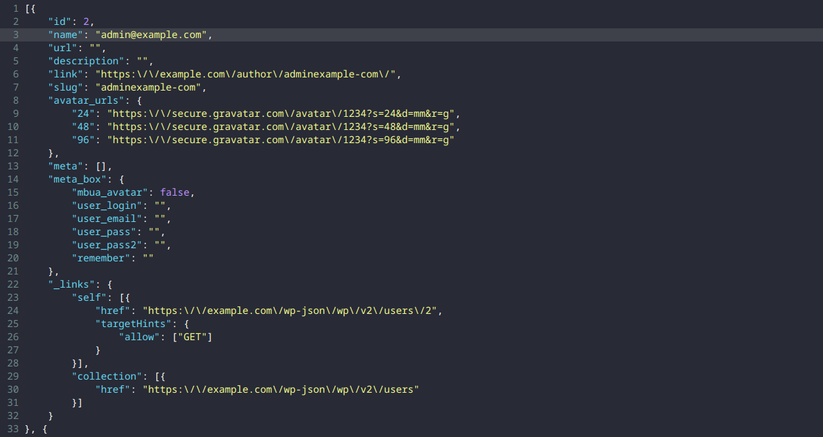 WordPress REST API disclosing sensitive author information
