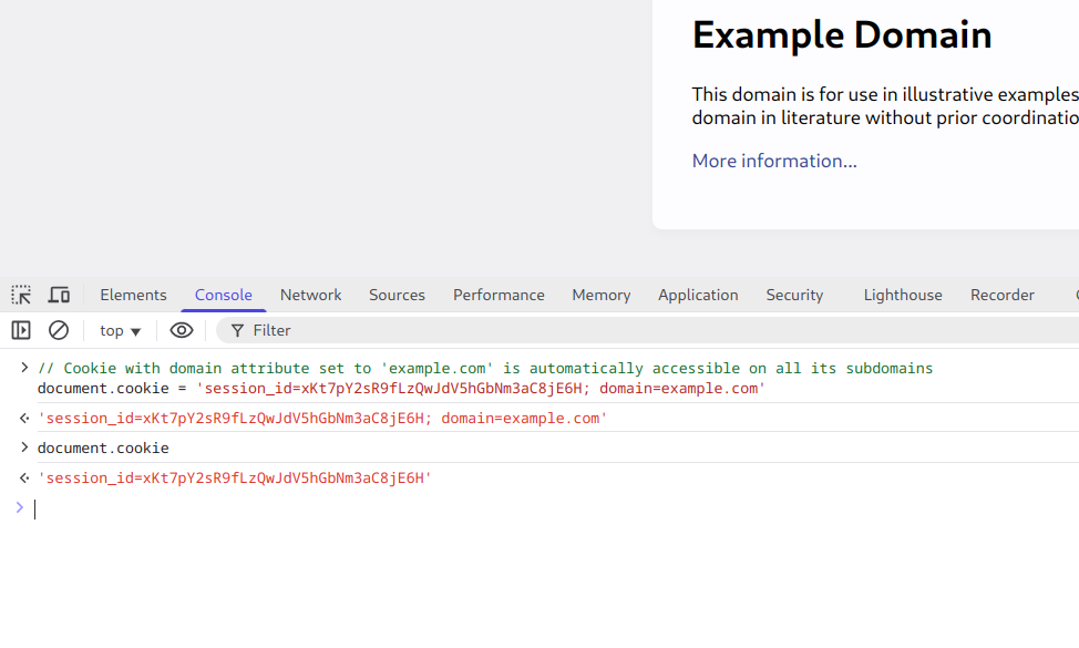 Cookie with domain attribute set to 'example.com' is automatically accessible on all its subdomains