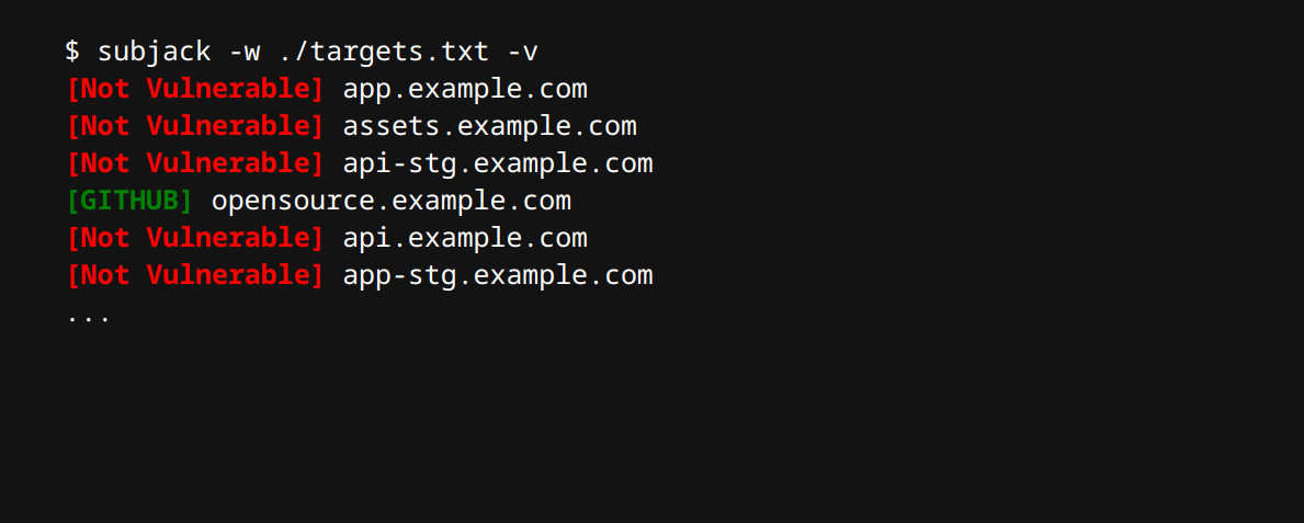 Subjack flagging potential subdomain takeover vulnerabilities