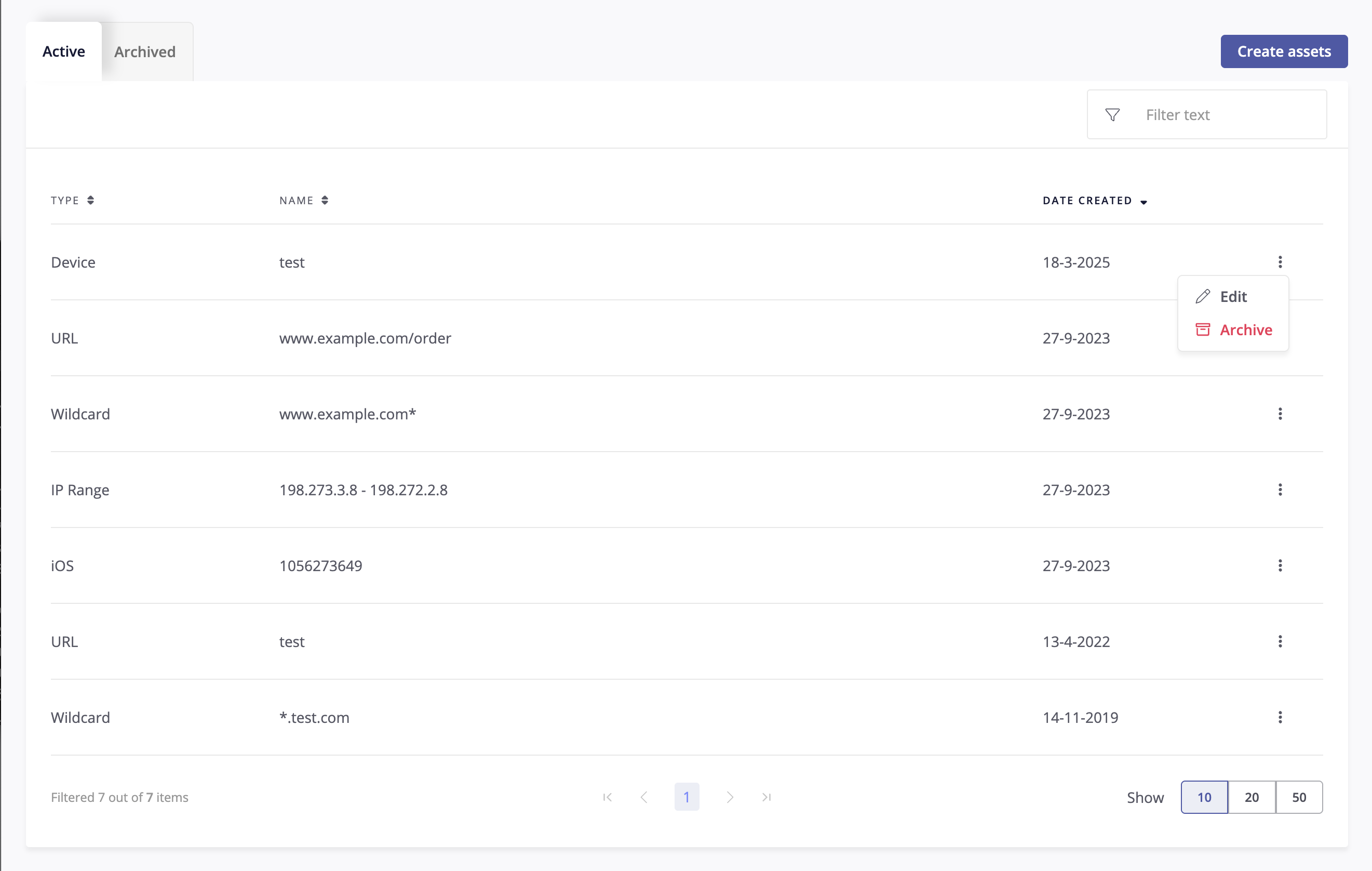 Asset overview for a program admin