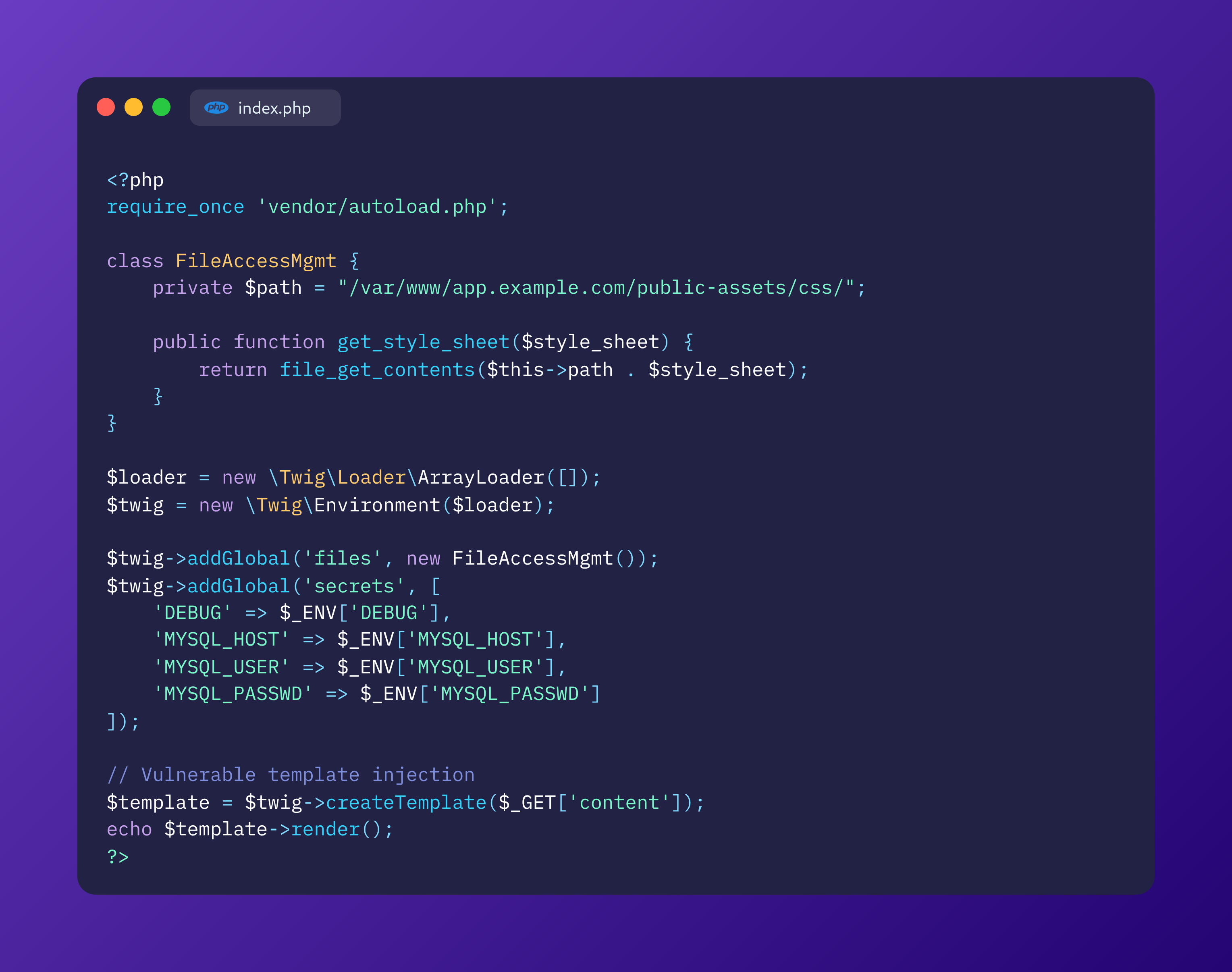 Weaponizing template injections with custom objects in Twig (PHP)