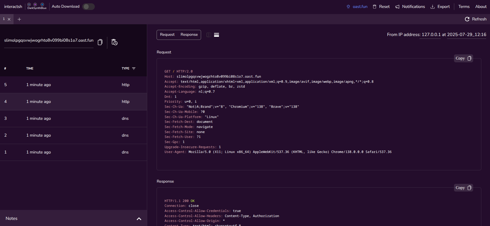 InteractSH is a free, open-source OAST server by Project Discovery that helps with capturing incoming HTTP, DNS & SMTP requests