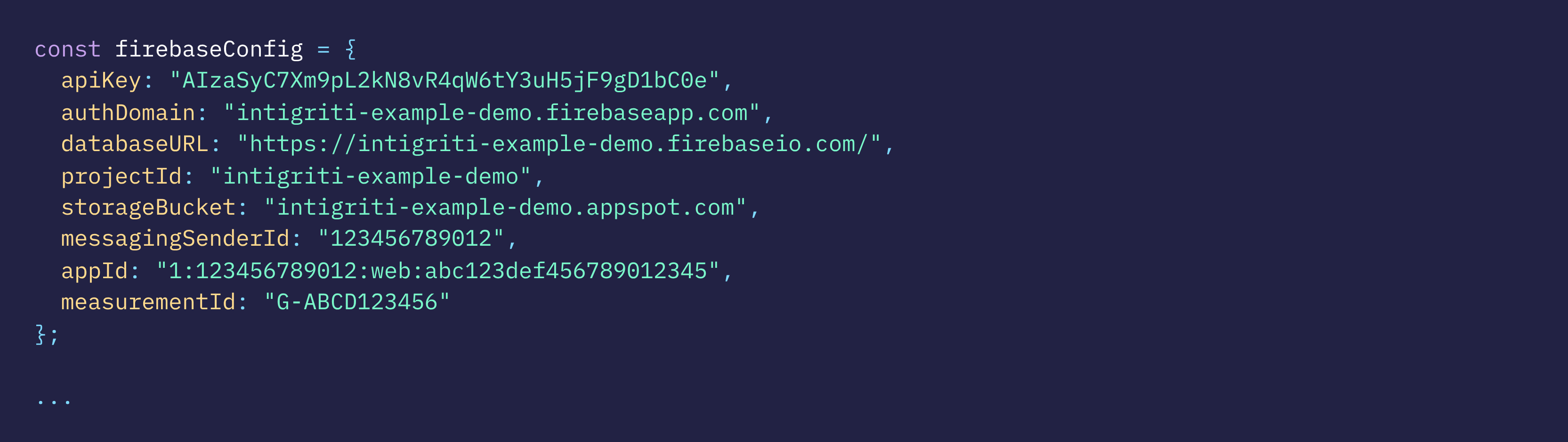 Example of a JavaScript file with Firebase project configuration